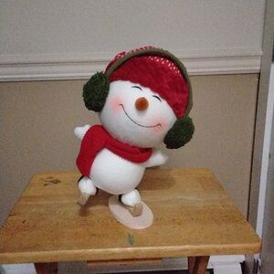 Festive Snowman Plush with Red Scarf and Green Earmuffs